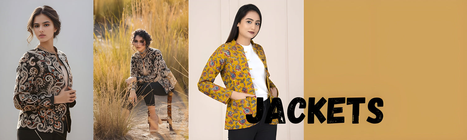 stylish handwoven and cotton jacket for women, available for purchase at NaturalFabindia.