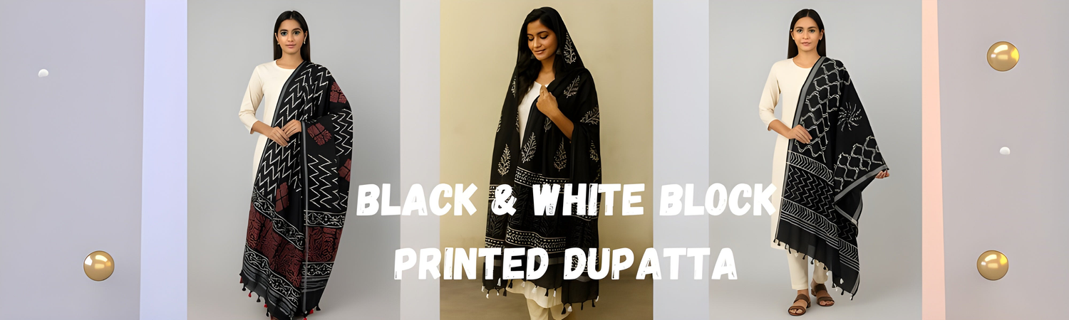 Black & White Block Print Dupatta
