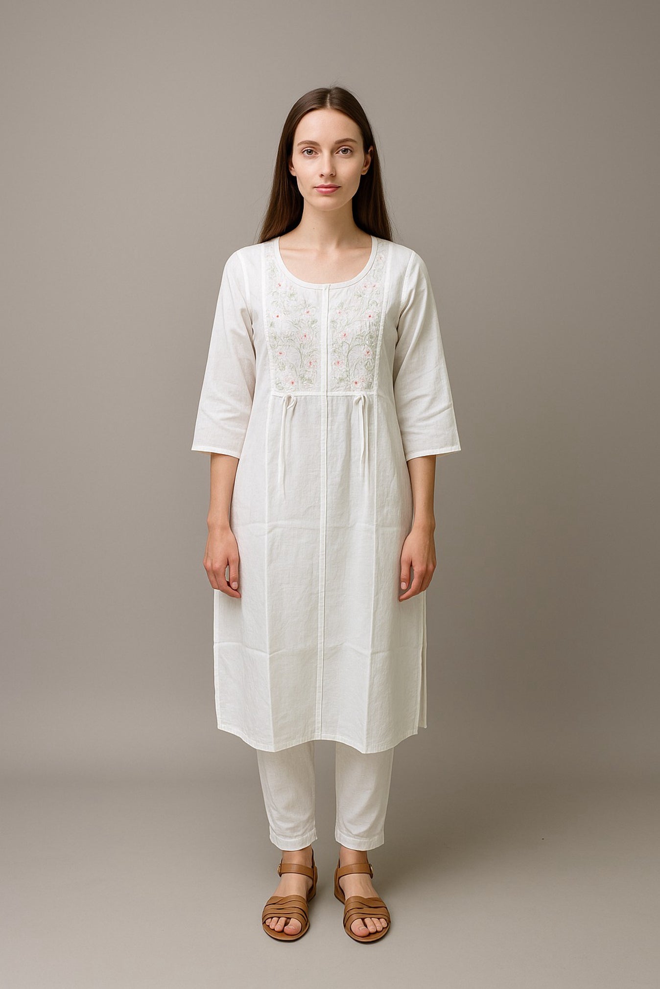 Elegant White Embroidered Kurti Set