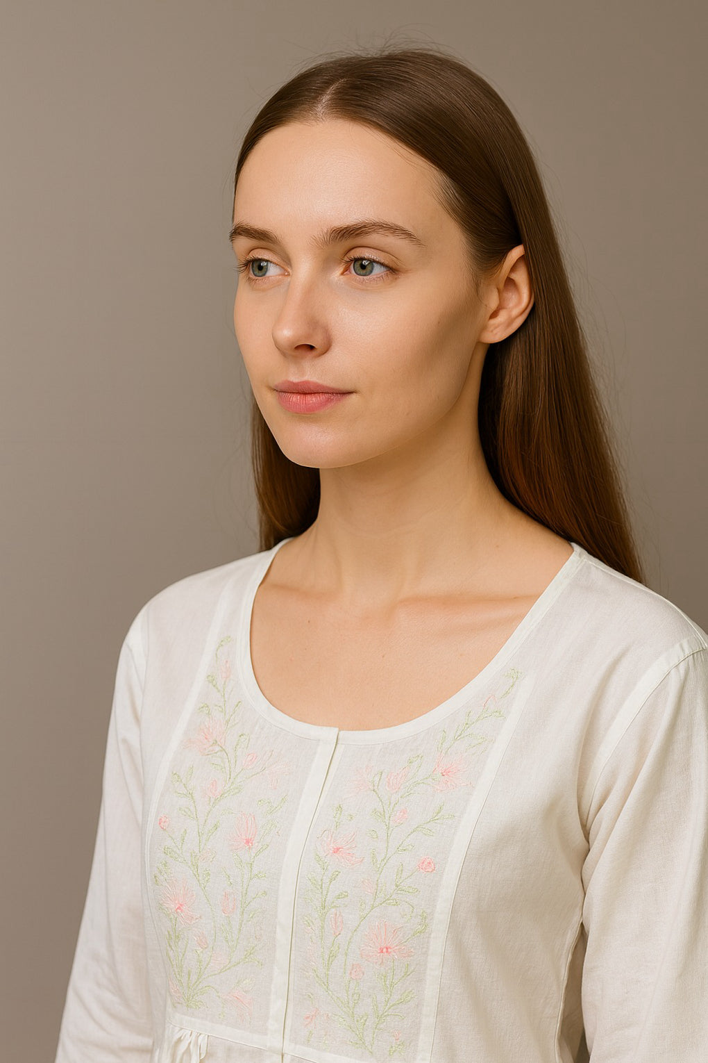 Elegant White Embroidered Kurti Set