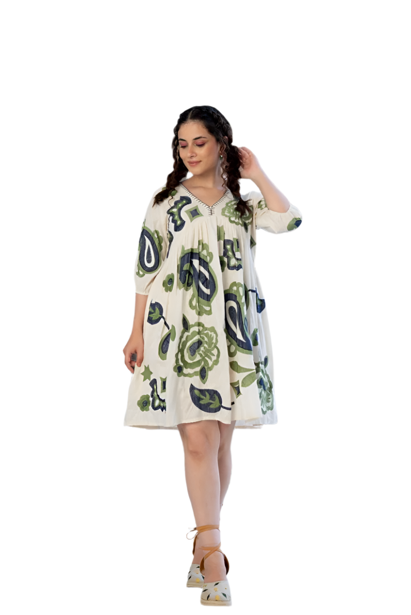 Green Paisley Print Flowy Dress