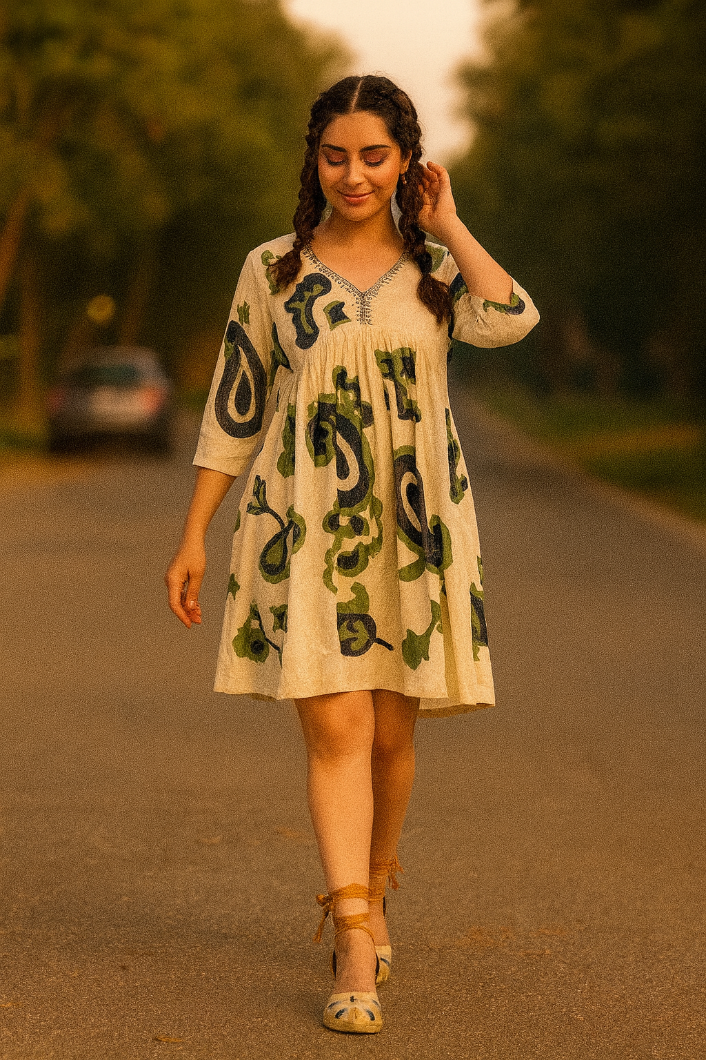 Green Paisley Print Flowy Dress