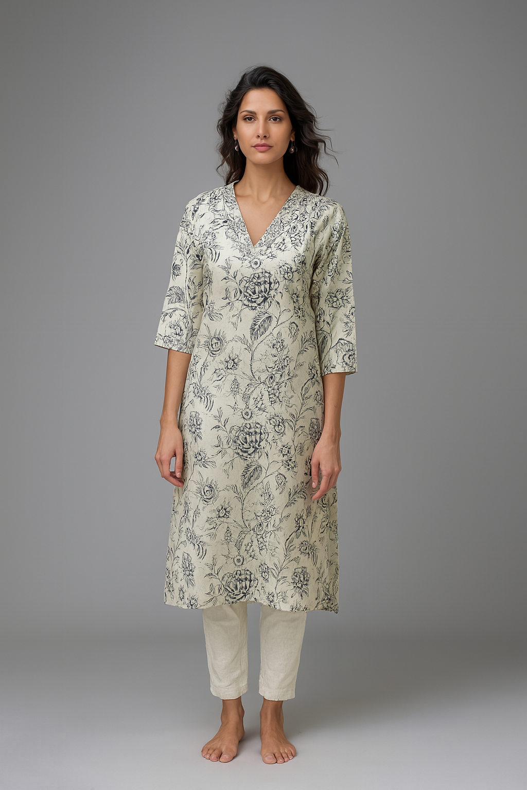 Elegant White Floral Print Kurti