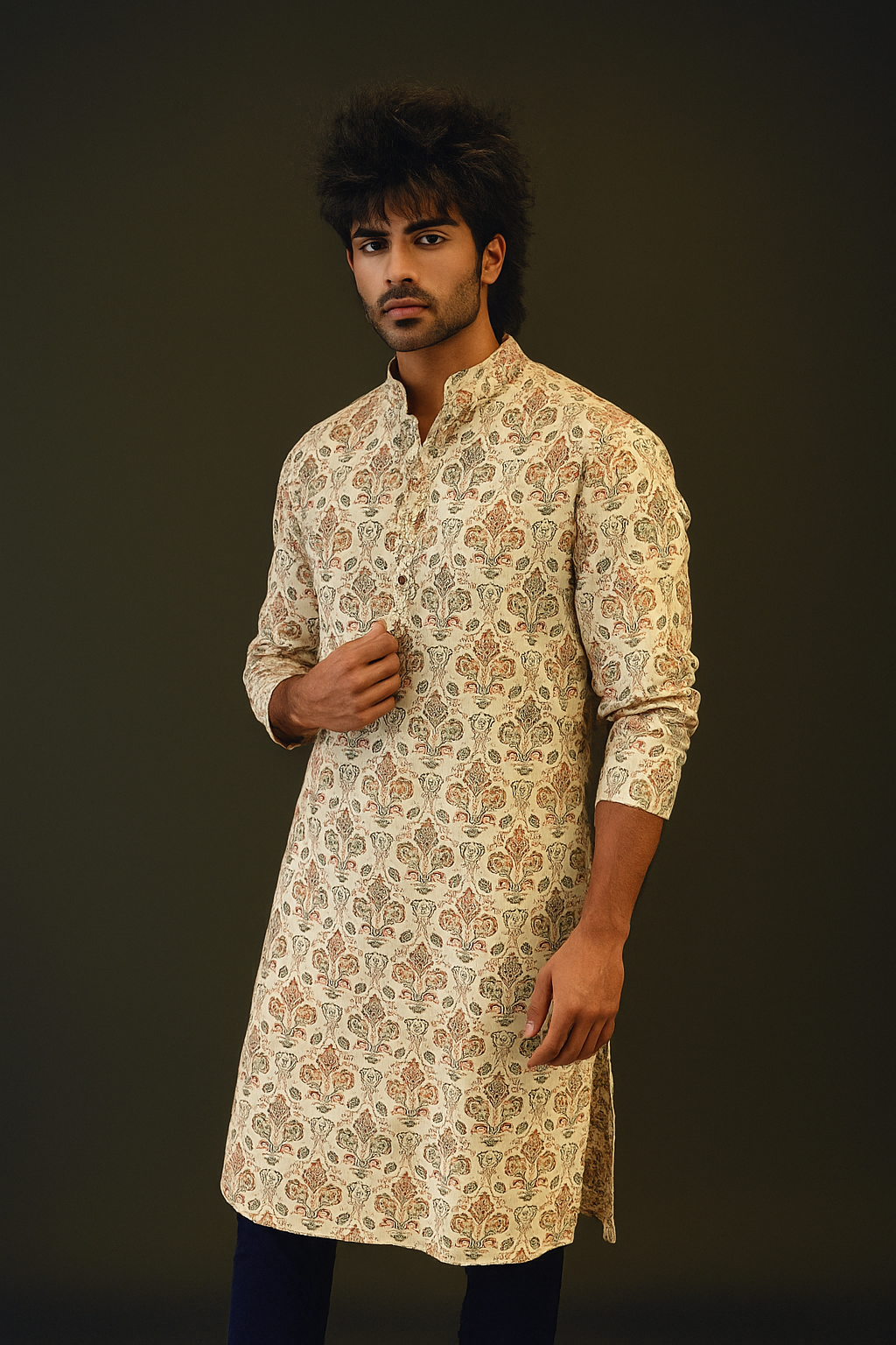 Men's Handblock Printed Long Cotton Kurta – Elegant Ethnic Wear