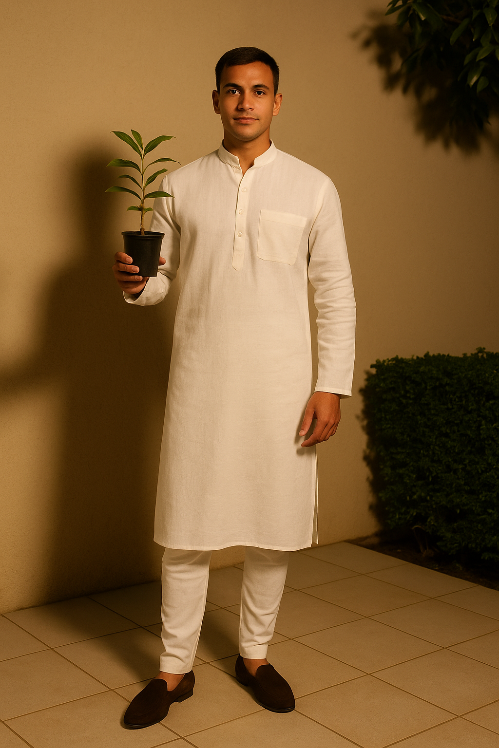 Men's White Long Khadi Kurta