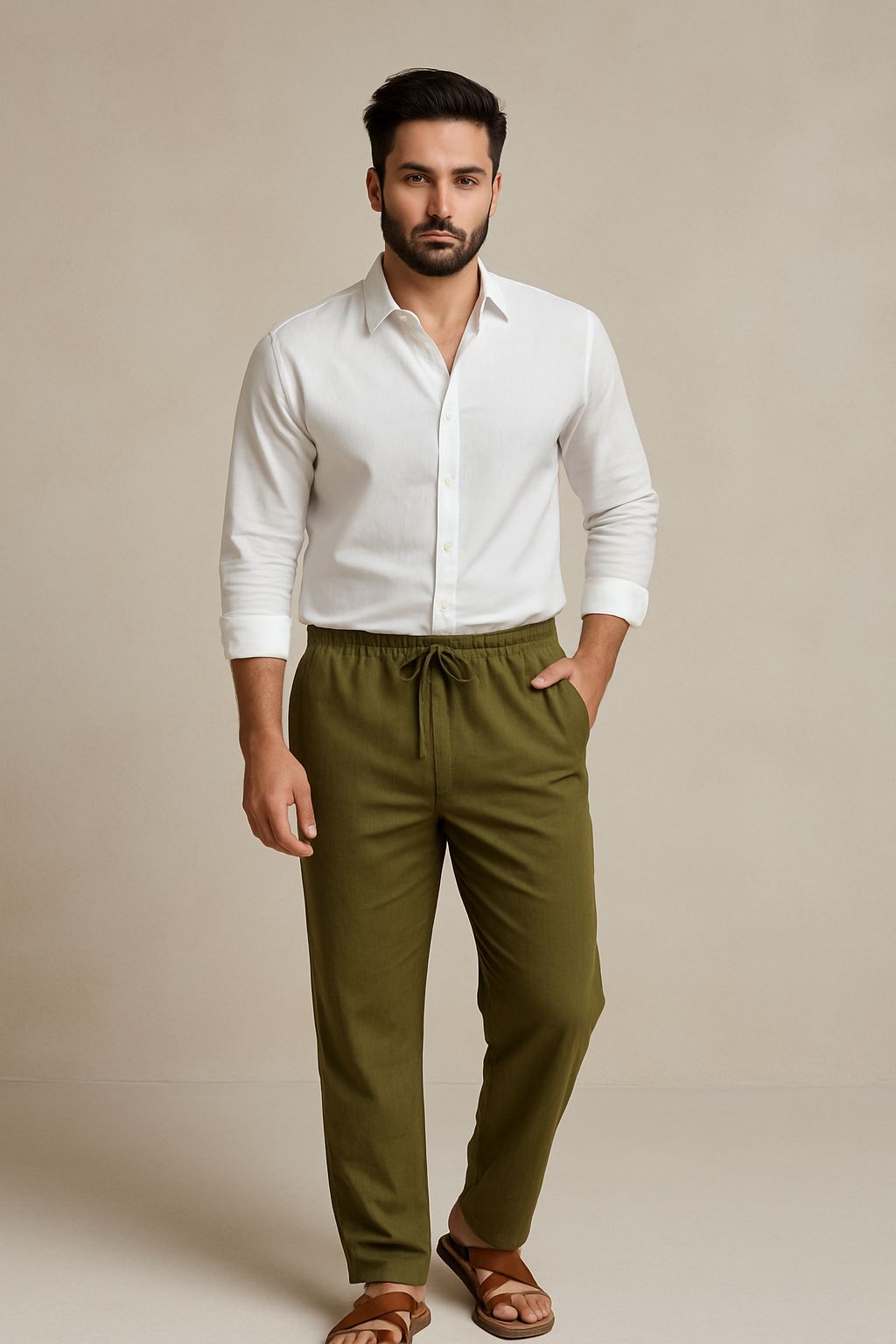 Men's Olive Khadi Cotton Pants