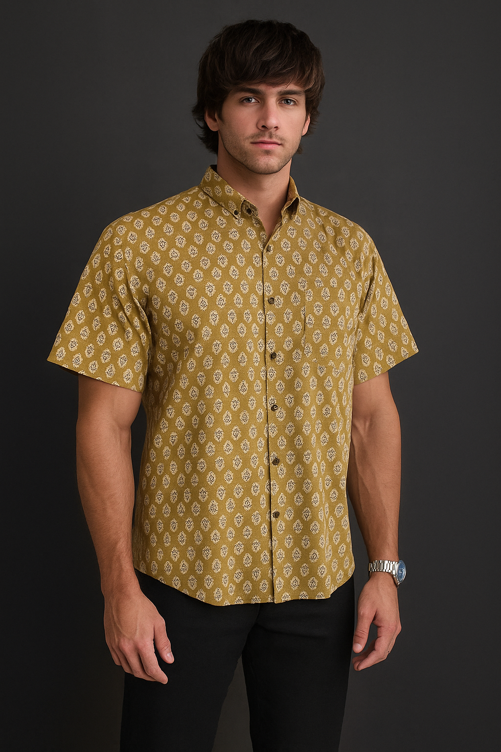 Men’s Ethnic Block Print Cotton Shirt – Earthy Elegance by Natural Fab
