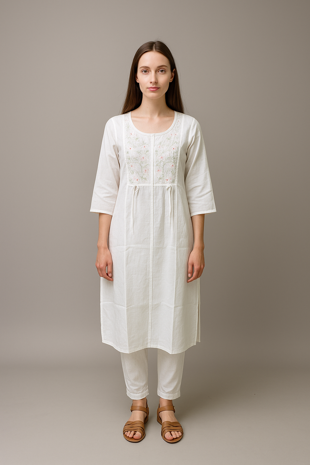 Elegant White Embroidered Kurti Set