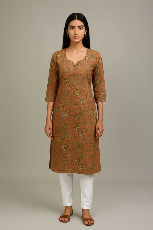 Casual Cotton Kurti for Women with Traditional Block Print