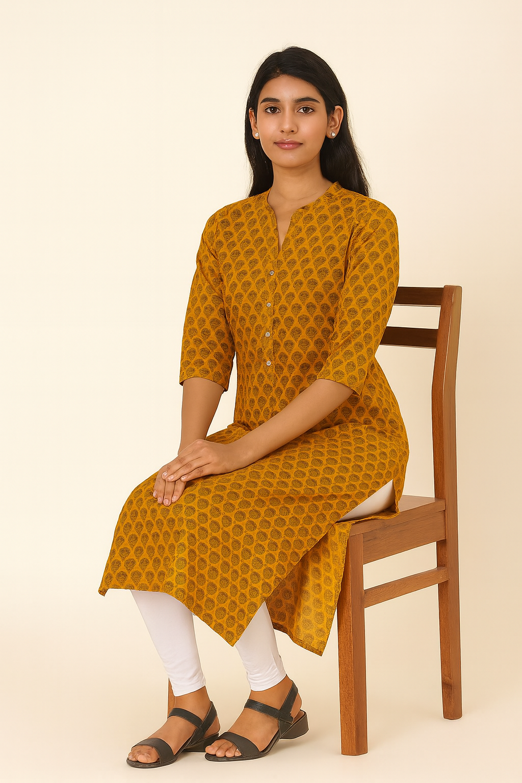 Mustard Yellow Cotton Printed Kurti for Women – Elegant Daily & Office Wear