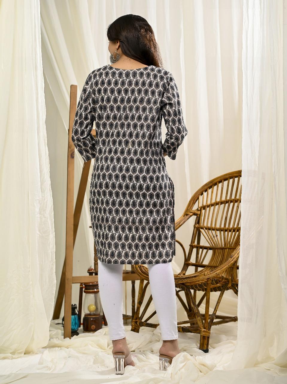 Black & White Printed Cotton Kurti