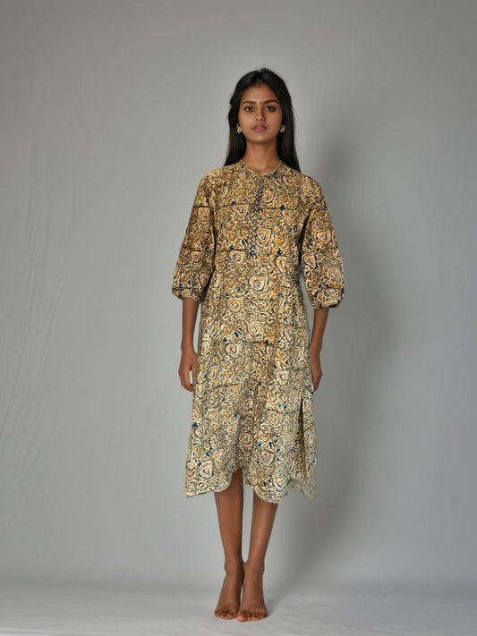 Elegant Handcrafted Block Print Midi Dress