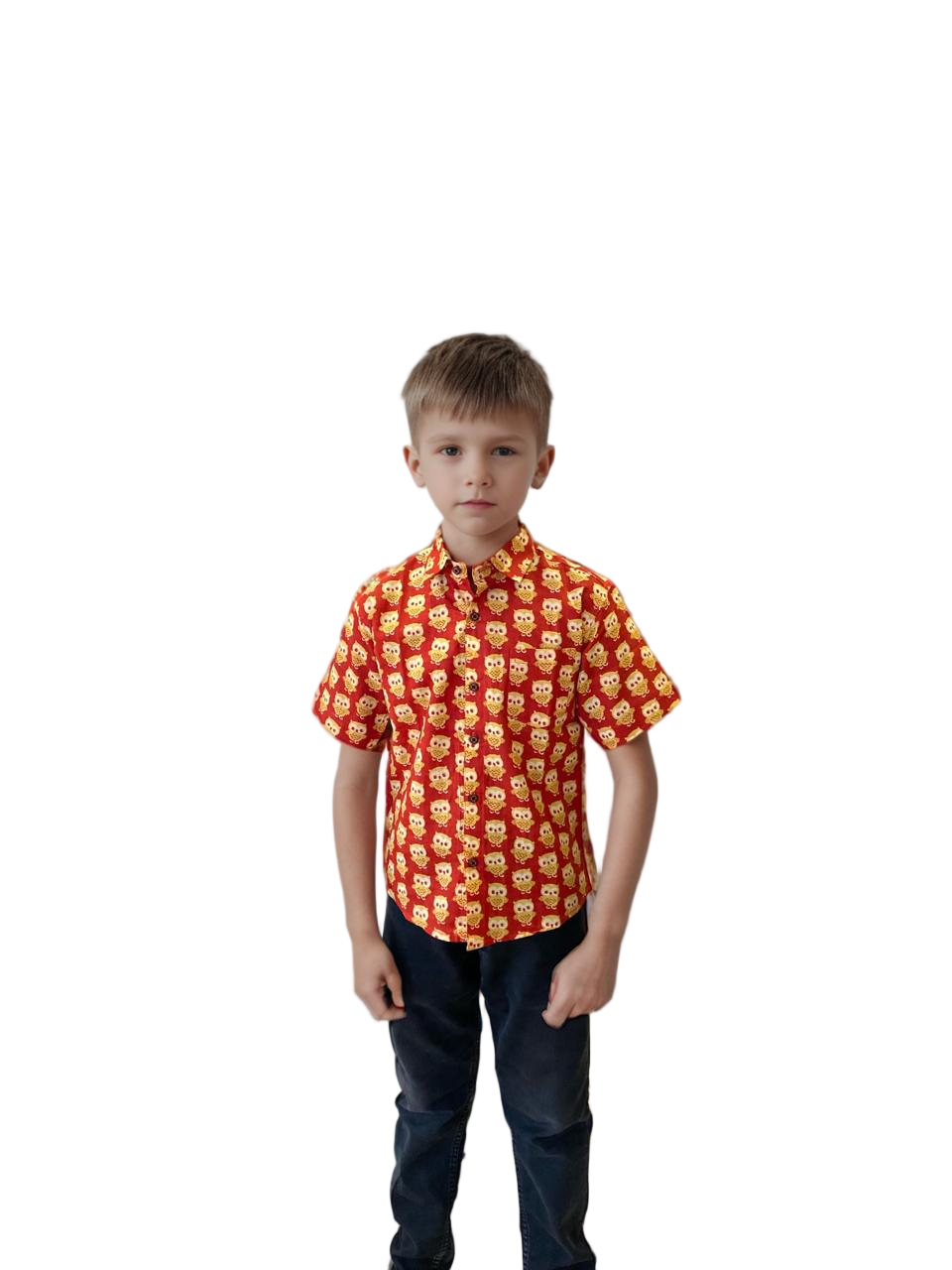 Bright Red Printed Cotton Shirt for Kids