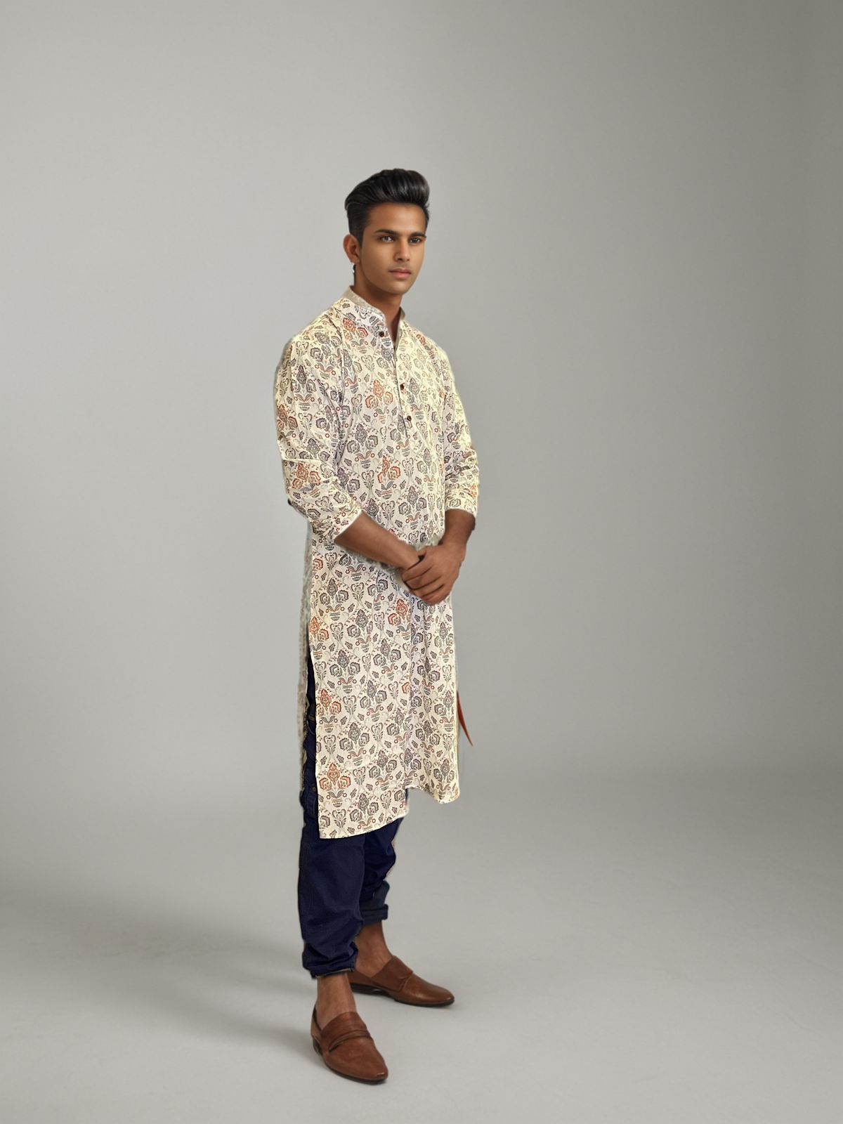 Men's Handblock Printed Long Cotton Kurta – Elegant Ethnic Wear