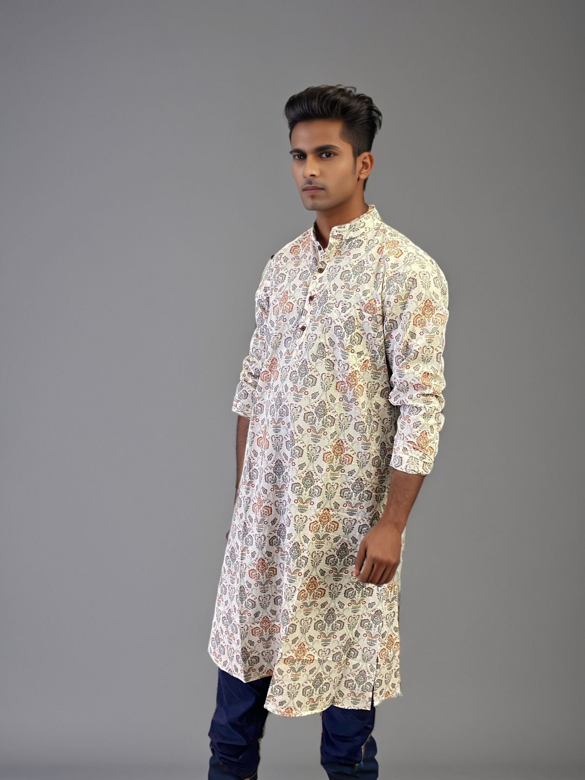 Men's Handblock Printed Long Cotton Kurta – Elegant Ethnic Wear