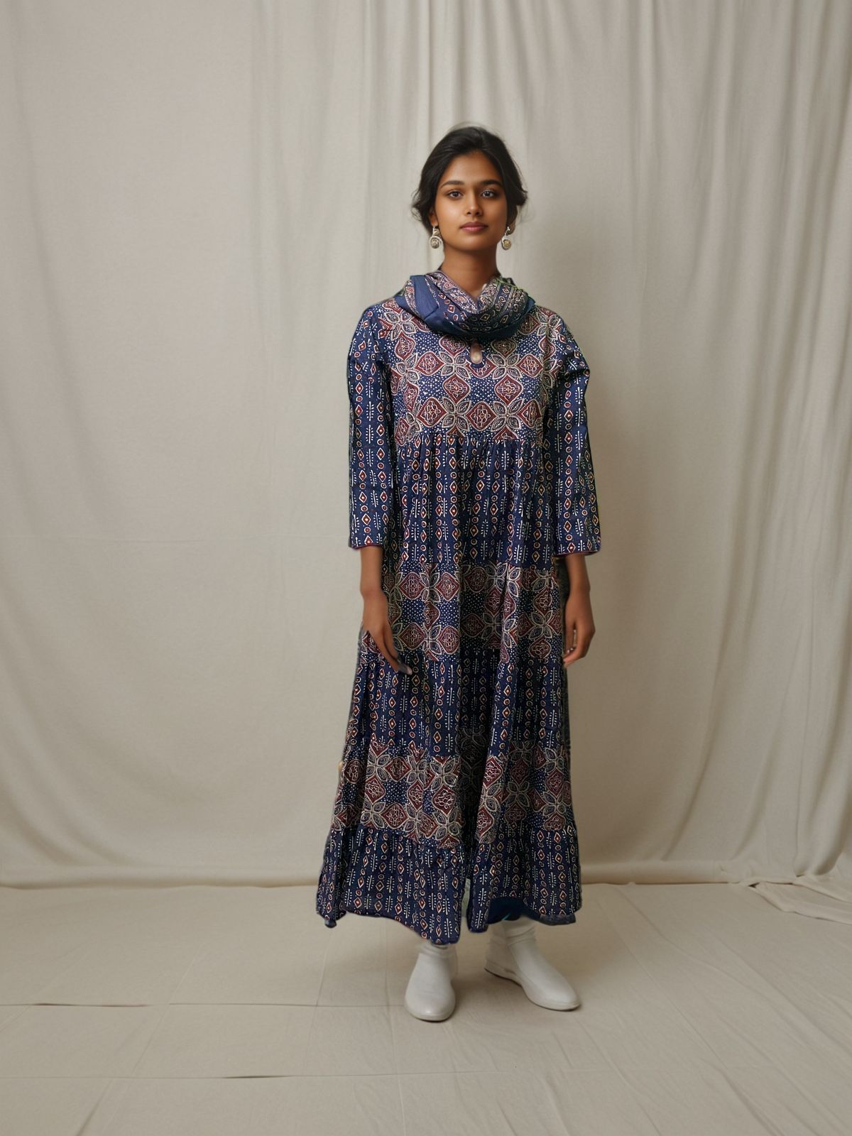 Traditional Indigo Printed Kurti Set with Dupatta