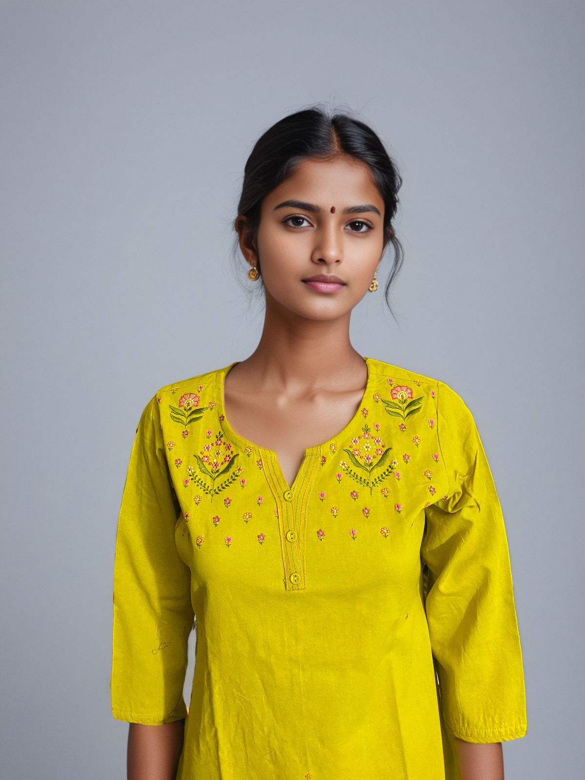 Vibrant Yellow Embroidered Kurti Set