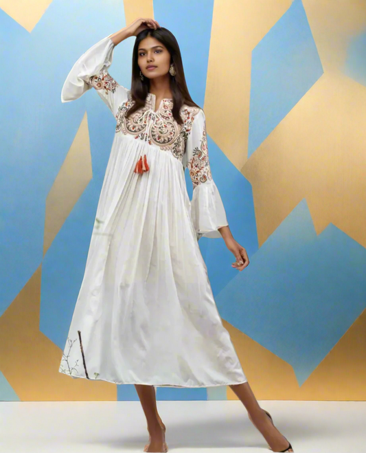 Ethnic Embroidered Flared Dress for Women
