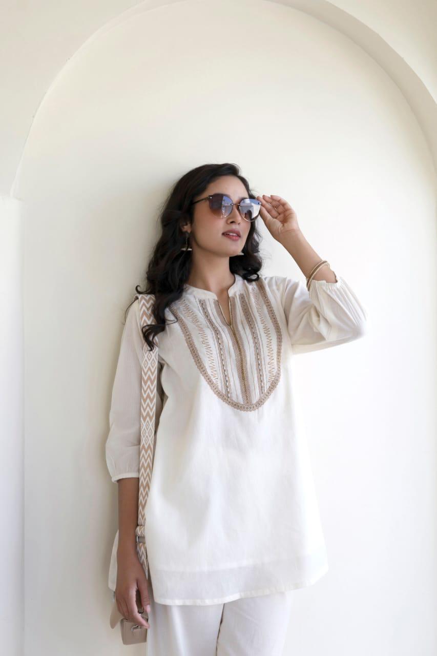Ethinic Collection Women's Cotton Embroidered Kurti with Pant Set | Ethnic Co-Ord Set | Stylish Indian Wear for Daily & Festive Use