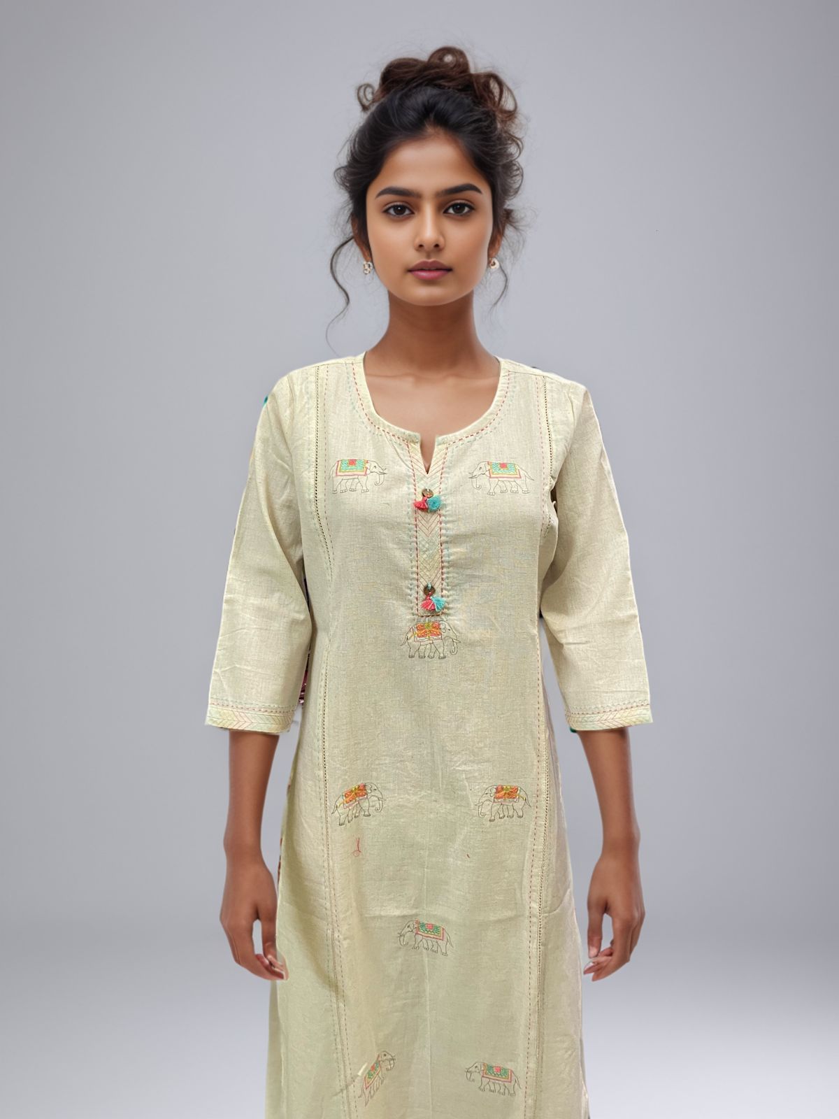 Mint Meadow 100% Cotton Embroidered Kurti Set – Subtle Elegance