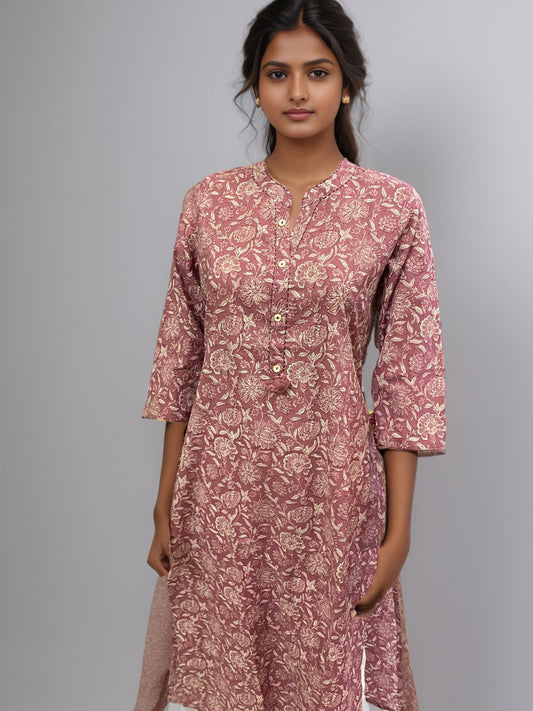 Maroon Floral Printed Cotton Kurti for Women
