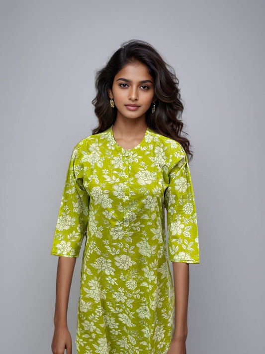 Lime Green Floral Kurti