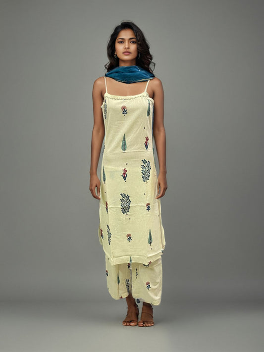 Elegant Handblock Printed Cotton Kurta Set with Dupatta