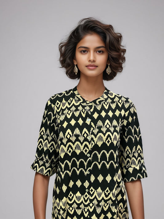 Women's Yellow Kurti with Black Print – Elegant & Trendy Ethnic Wear for Every Occasion