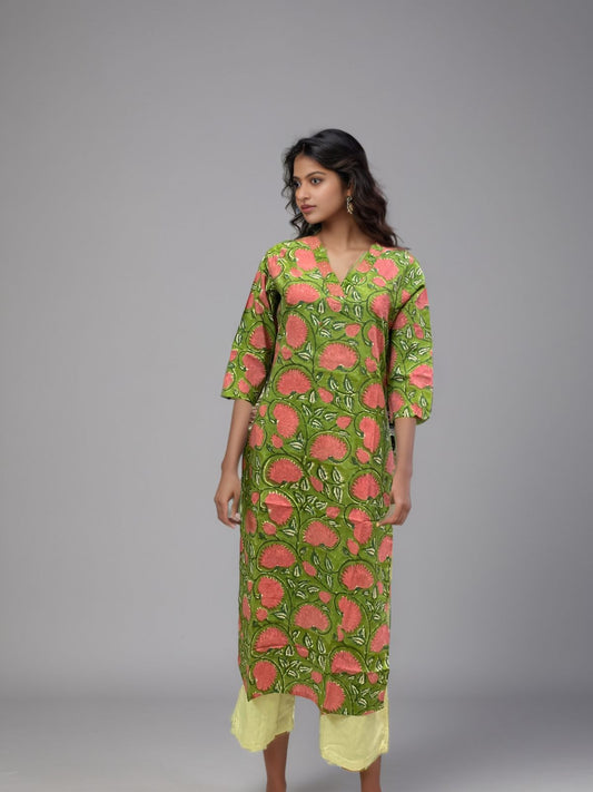 Emerald Bloom Green Floral Kurti