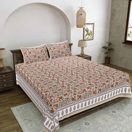 Bagru Print Double Bedsheet with 2 Pillow Covers – Screen Printed Cotton Fabric