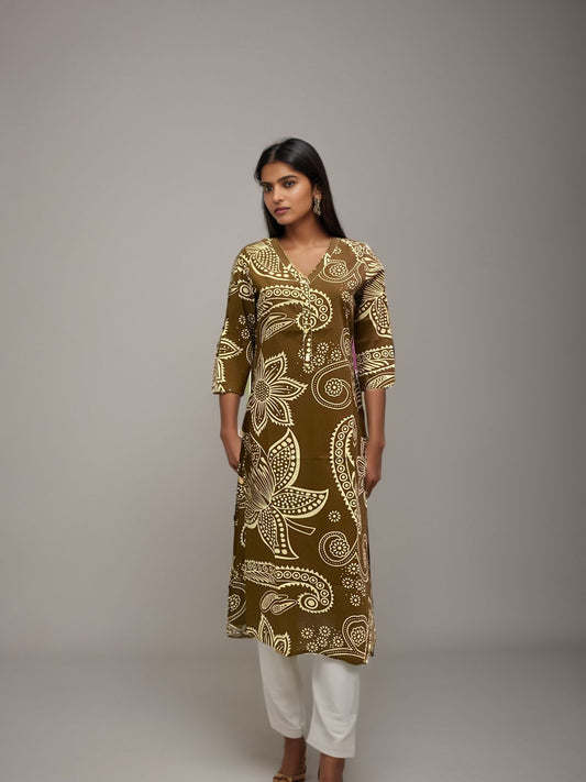 Premium Khadi Cotton Kurti with Printed Design – Daily & Office Wear