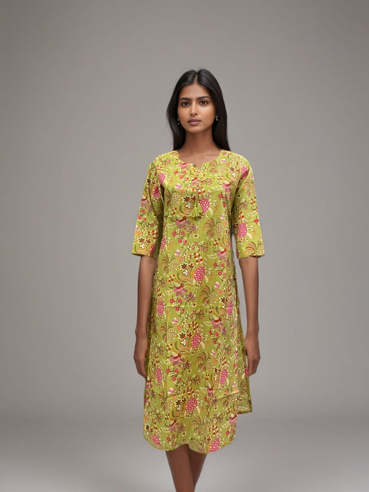 Classic Round Neck Floral Kurti for Women – Easy & Elegant Everyday Style