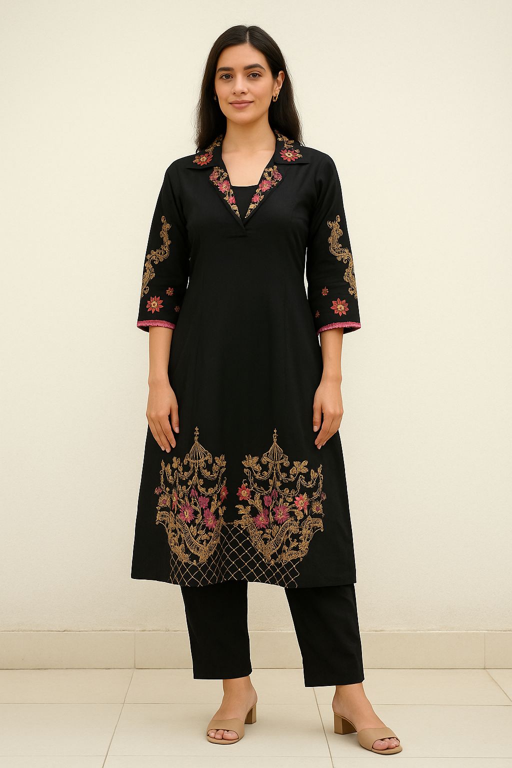 Elegant Black Embroidered Kurti Set for Women | Designer Festive Wear