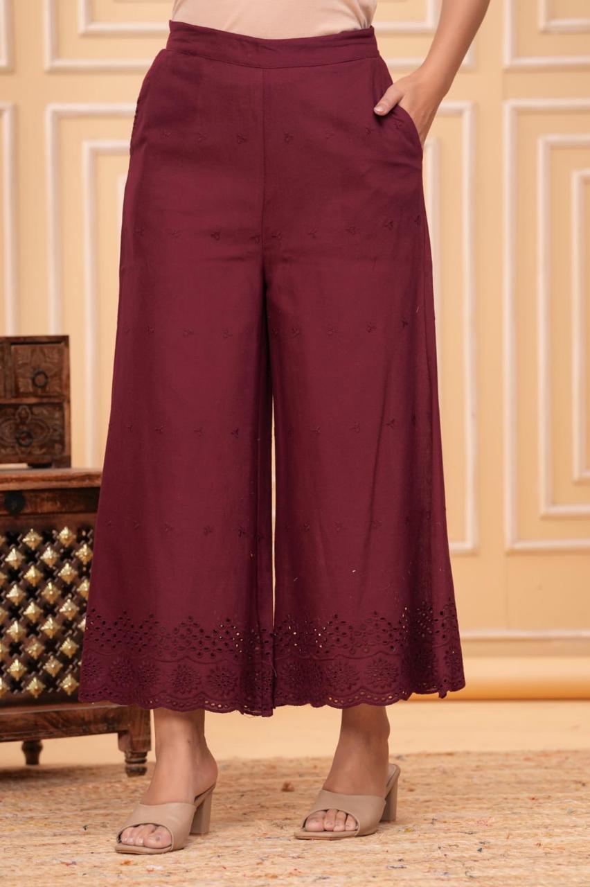 Women’s Maroon Cotton Co-ord Set – Stylish Crop Shirt & Wide-Leg Pants