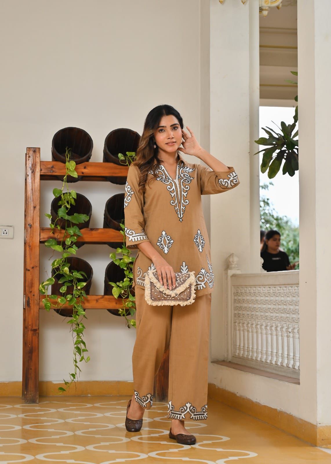 Natural Fab Women’s Brown Cotton Co-ord Set – Elegant Embroidered Top & Pant Set | Stylish Festive & Casual Wear Outfit