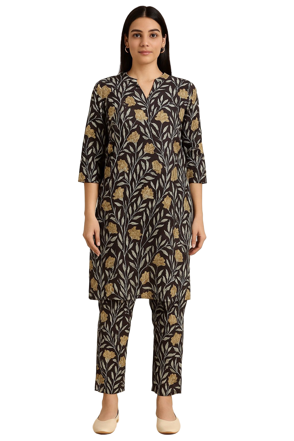 Women's Everyday Cotton Kurta Pant Set – Handblock Floral Print, Soft & Breathable Casual Wear