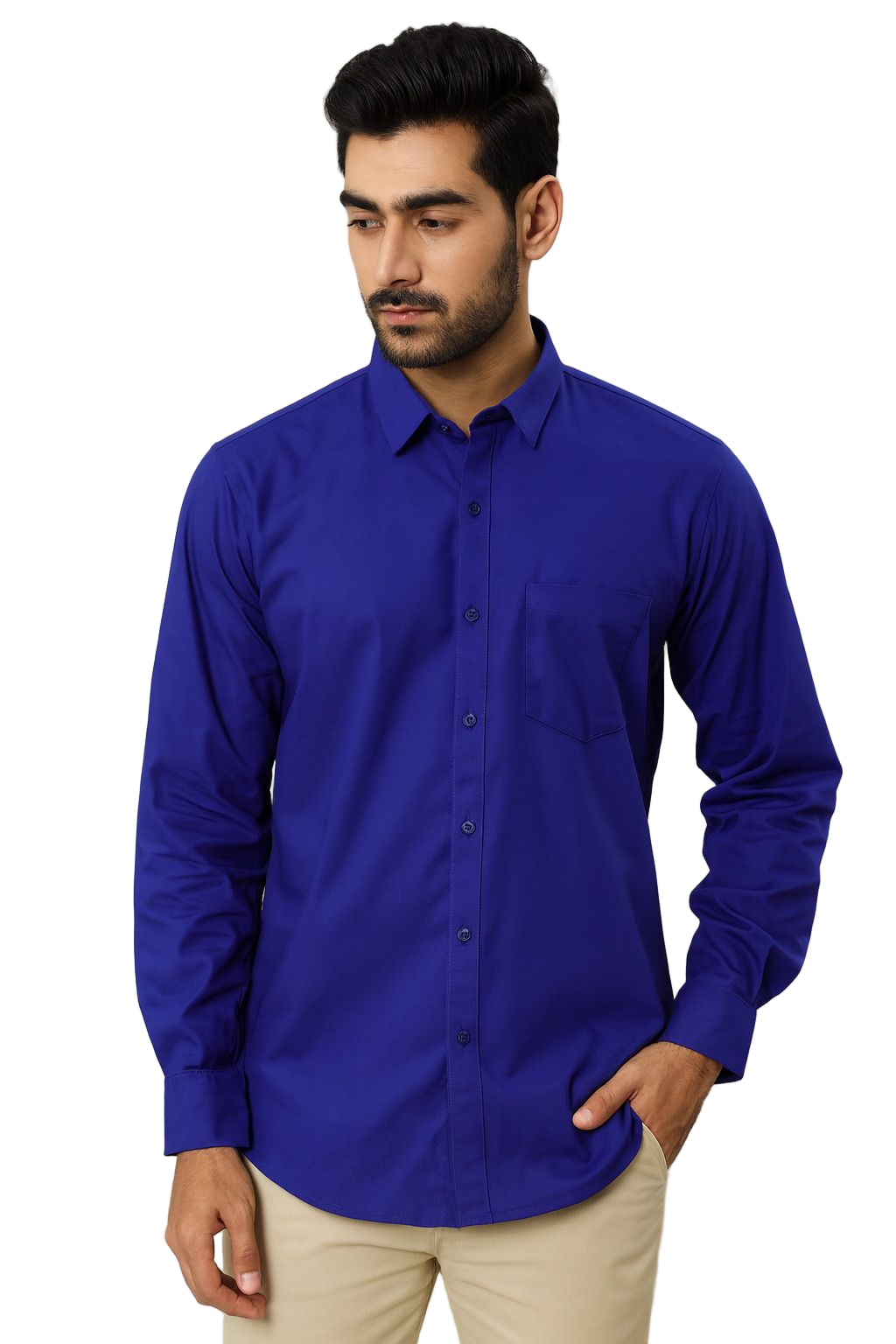 Men’s Royal Blue Cotton Shirt | Premium Solid Formal Shirt for Office & Casual Wear | Natural Fab