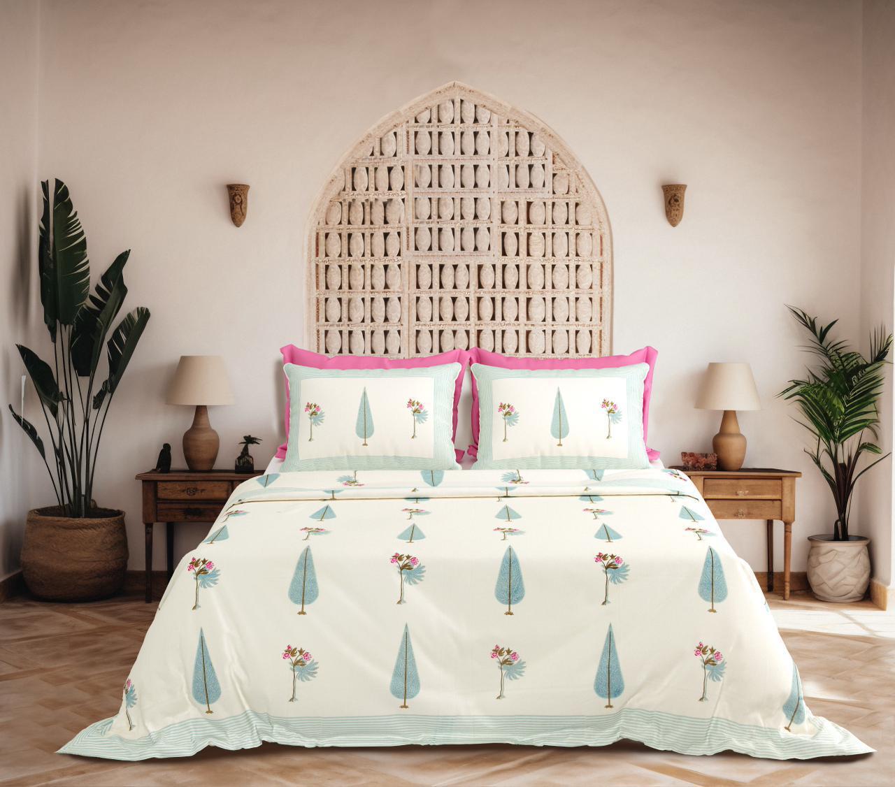 King Size Cotton Bedsheet 108×108 Inches | Soft Breathable Floral Print Bed Sheet with Matching Pillow Covers | Premium Home Bedding