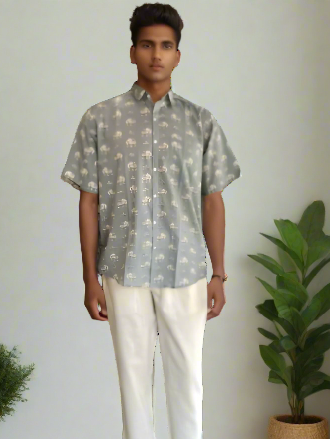Elephant Block Print Cotton Shirt – Natural Comfort by Natural Fab