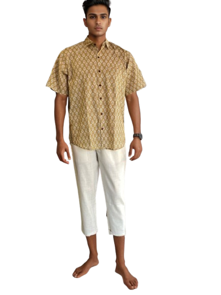 Men’s Ethnic Block Print Cotton Shirt – Earthy Elegance by Natural Fab
