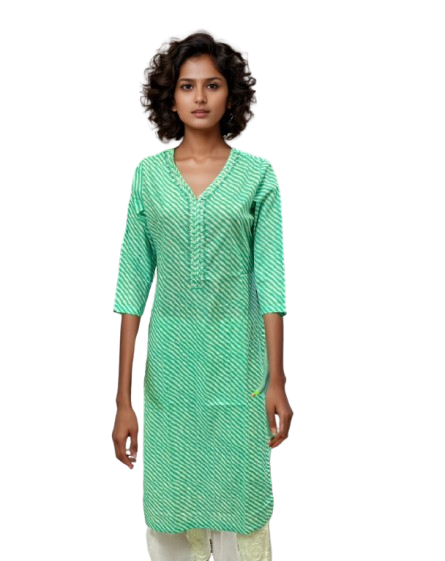Emerald Waves 100% Cotton Embroidered Striped Kurti – Refreshing Everyday Ease