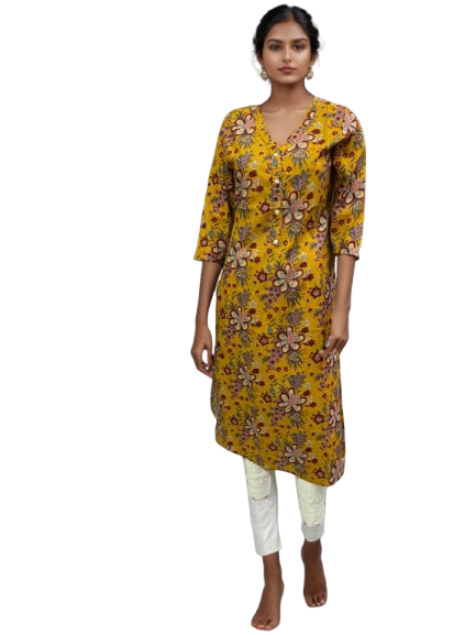 Marigold Muse 100% Cotton Floral Kurti – Vibrant Comfort Redefined