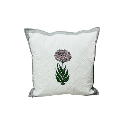 Floral Quilted Cushion Cover – White & Grey