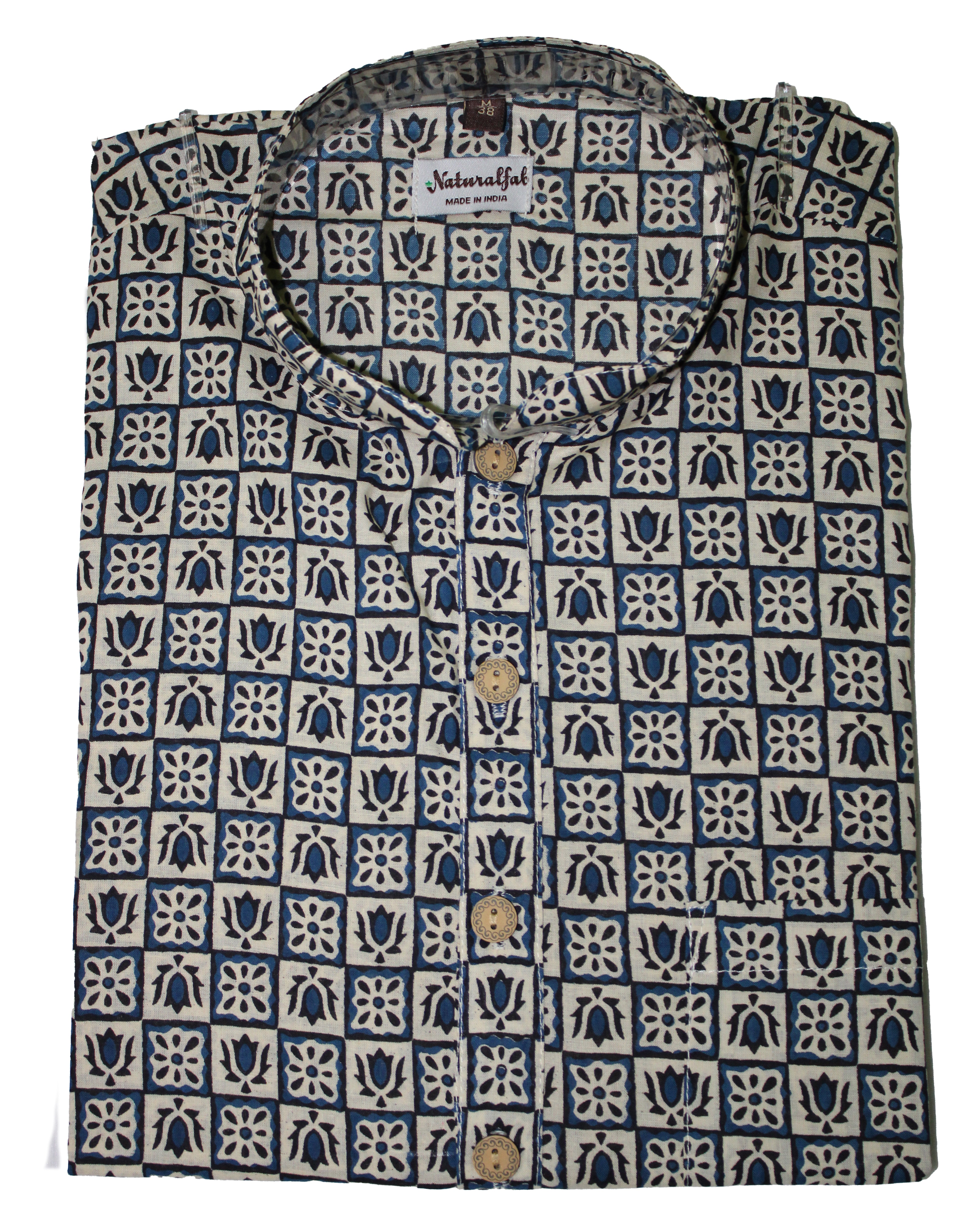 Blue Ajarakh Men's Cotton Short Kurtas for Every Occasion