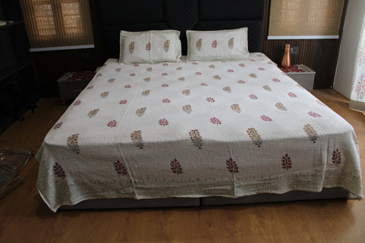 Rustic Floral Jute Bedsheet with Pillow Covers