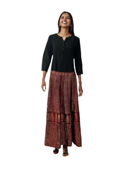 Ajrakh Modal Silk Ethnic Printed Long Skirt