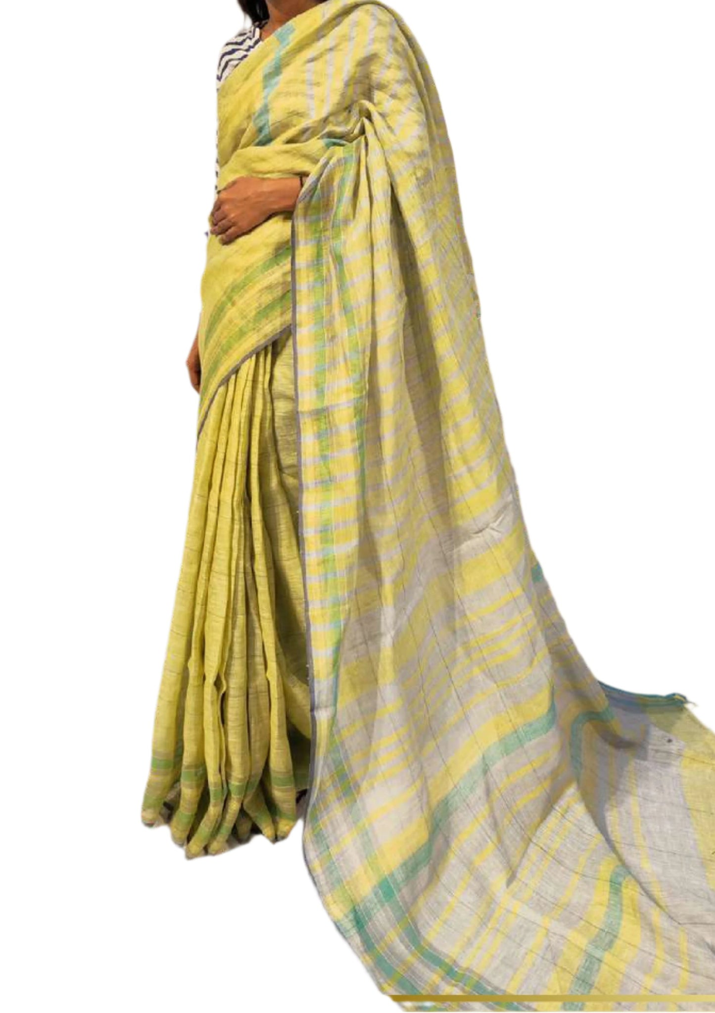 Effortless Grace in a Light Yellow Linen Saree