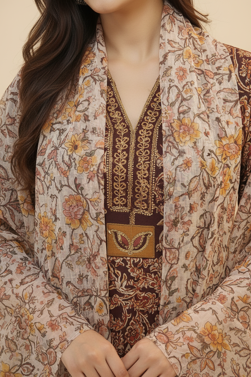 Natural Fab Gulbhar Women’s Kota Doria Hand Block Printed Floral Dupatta with Tassels