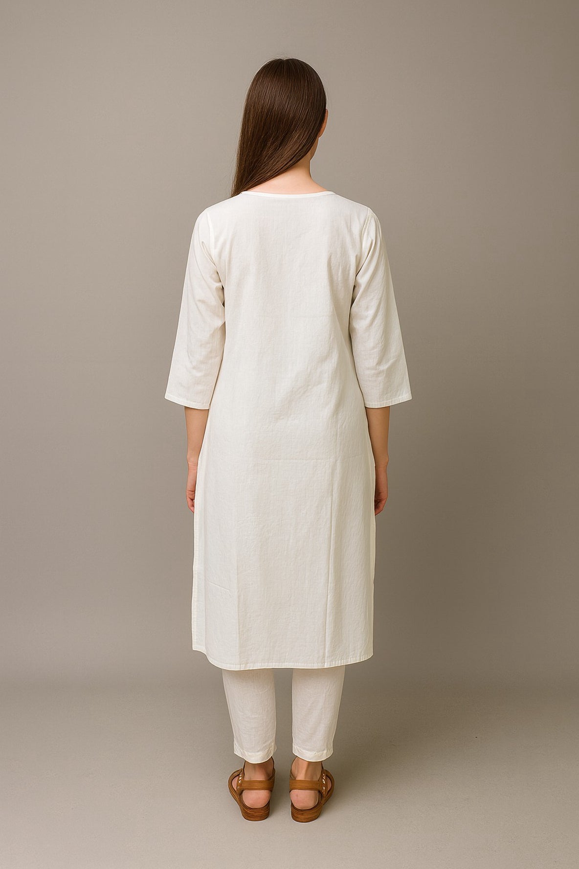 Elegant White Embroidered Kurti Set
