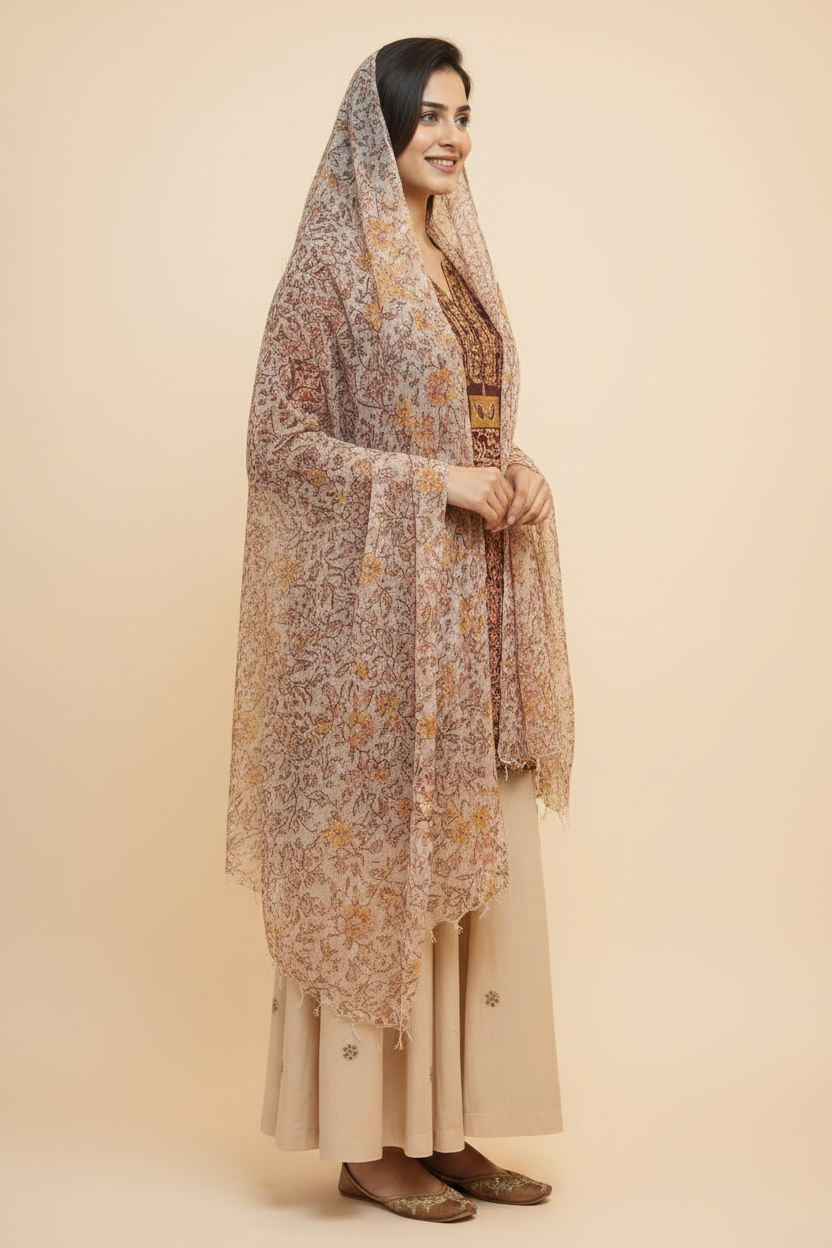 Natural Fab Gulbhar Women’s Kota Doria Hand Block Printed Floral Dupatta with Tassels